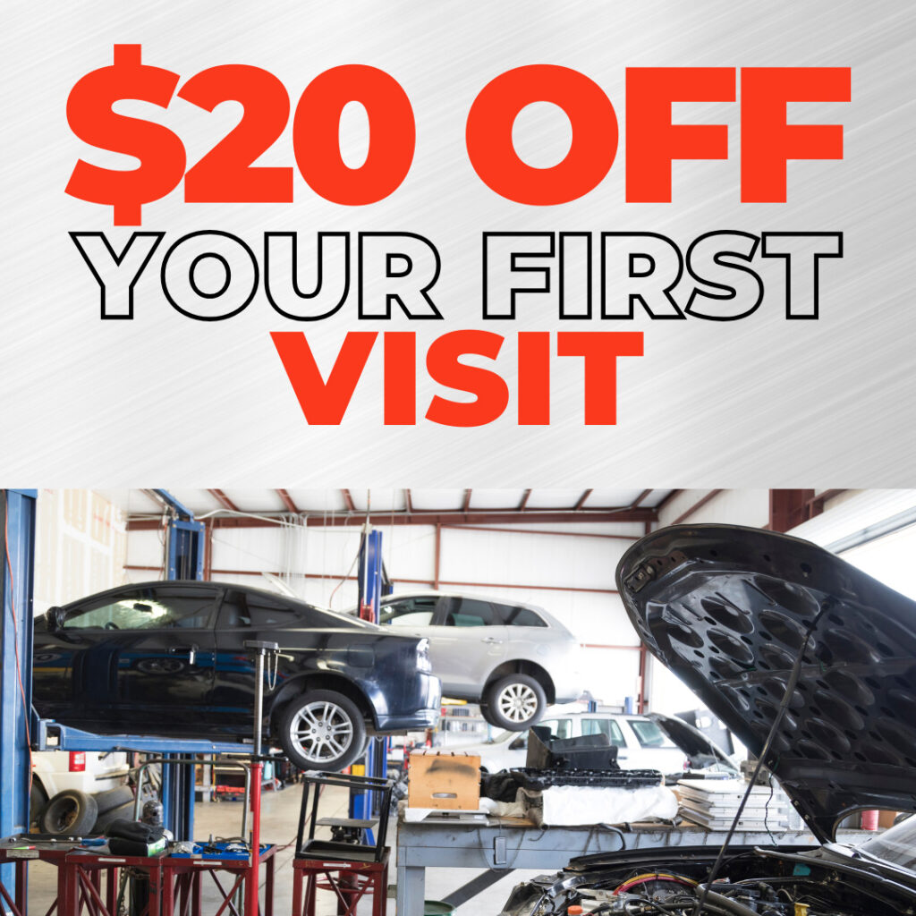 Ad for $20 off your first visit for auto repair in Pompano Beach using one of these coupons and discounts